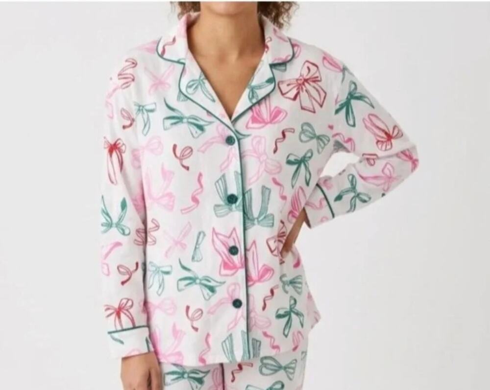 PJ Salvage Flannel Pajama Bows Ribbon Top Medium